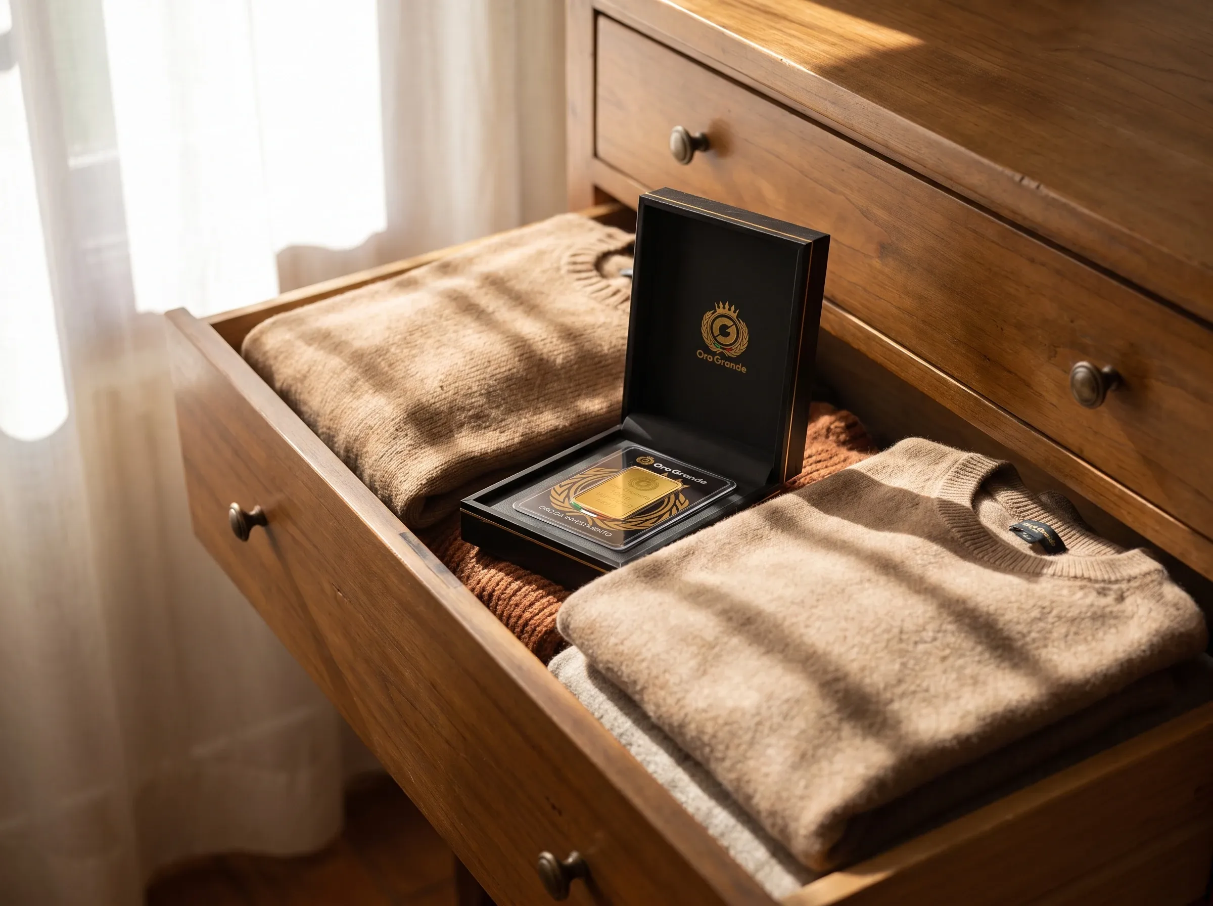 Il cofanetto di un lingotto d’oro nascosto tra i maglioni, nel cassetto di un armadio di casa